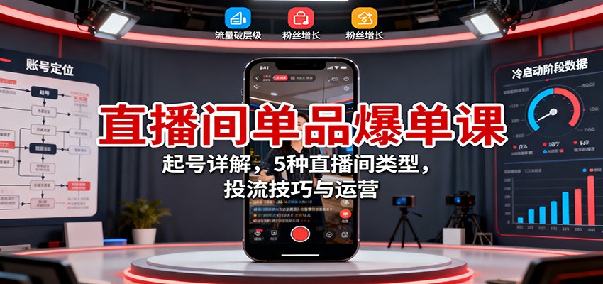 直播间单品爆单课：起号详解，5种直播间类型，投流技巧与运营-摇钱树